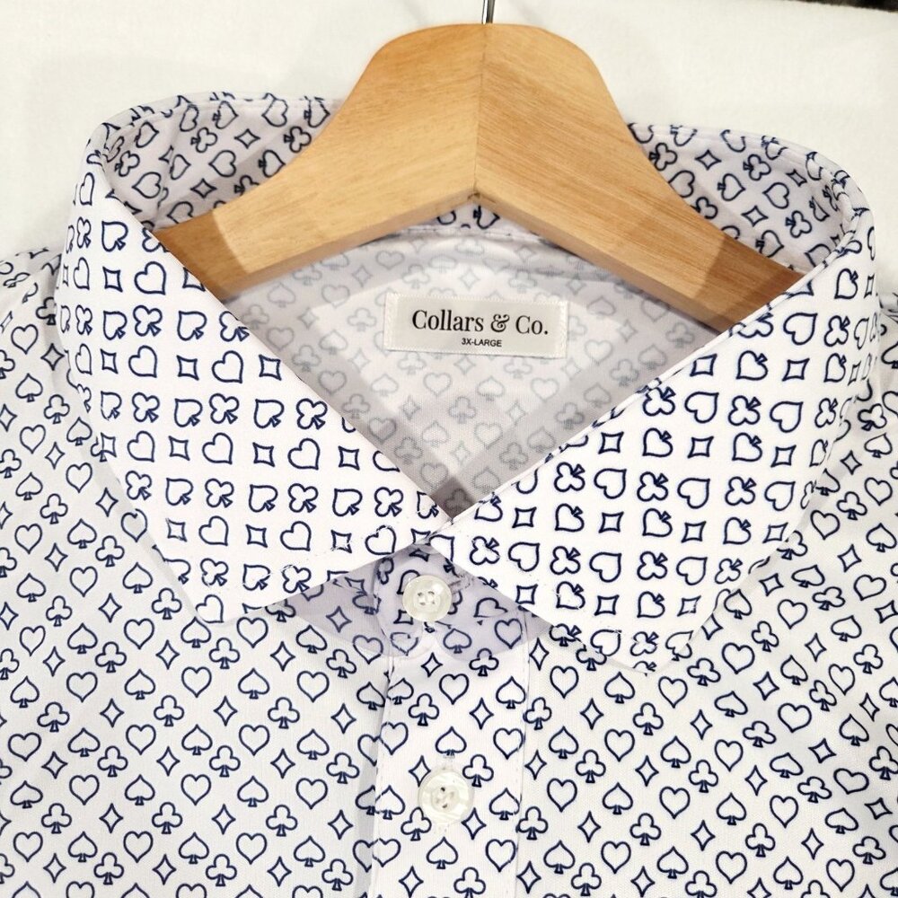 RARE NWT Collars and Co POKER Polo 3XL Semi-Spread White Card Golf Shirt Mens